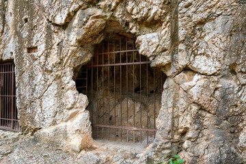 The prison of Socrates, the ancient Greek Philosopher, on Philopappos or Filopappou Hill in Athens,...