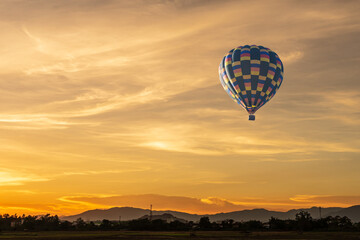 hot air balloon at sunset