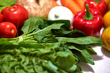 group of fruits and vegetables. Natural, organic food and nutrients. Tomato, pumpkin, nopal, jicama, oranges, peppers.