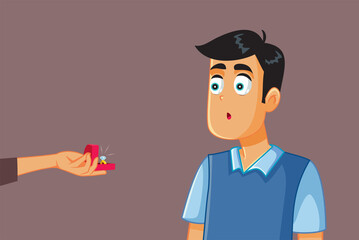 Boyfriend Surprised by Girlfriend Proposing Marriage Vector Cartoon