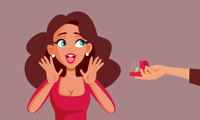 Excited Girlfriend Receiving an Engagement Ring Vector Cartoon