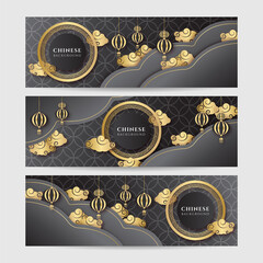 Chinese new year 2022 year of the tiger black and gold flower and asian elements paper cut with craft style on background. Universal chinese background banner. Vector illustration