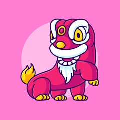cute lion dance for chinese new year vector illustration. Chinese New Year lion mythology flat design