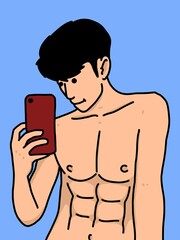 Fototapeta premium cute man cartoon on blue background