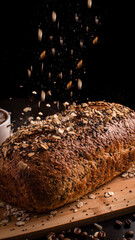 Artesian bread with grains and coffee