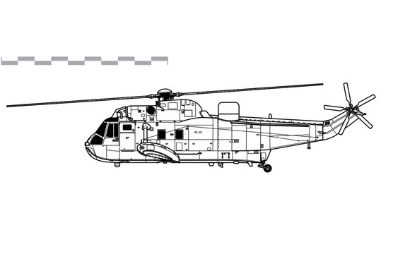 Westland Sea King HAS Mk.6. Vector drawing of anti-submarine warfare and utility helicopter. Side view. Image for illustration and infographics.