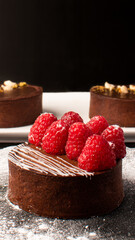 Artesian brownie with peanut and raspberry