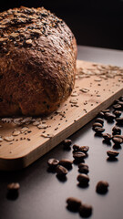 Artesian bread with grains and coffee
