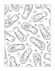 Coloring page with flip-flops on the beach sand
