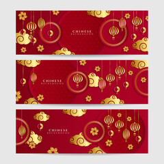 Obraz na płótnie Canvas Chinese new year 2022 year of the tiger red and gold flower and asian elements paper cut with craft style on background. Universal chinese background banner. Vector illustration
