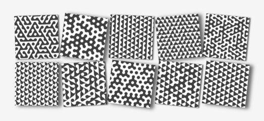 Collection of non-repeating and continuous geometric designer vector patterns. New, unique, and compelling backgrounds.