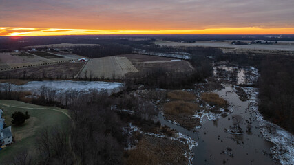 Fototapeta premium Drone Sunrise in Plainsboro Cranbury Princeton