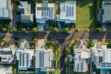 Top down aerial view of modern prestige homes in Sydney, Australia.