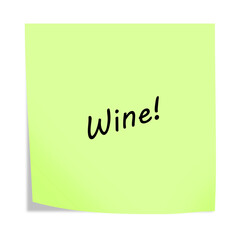 Wine 3d illustration post note reminder on white with clipping path