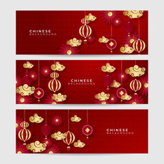Chinese new year 2022 year of the tiger red and gold flower and asian elements paper cut with craft style on background. Universal chinese background banner. Vector illustration