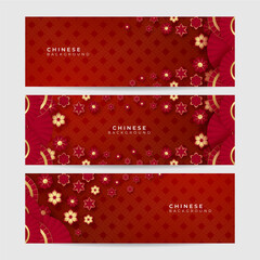 Chinese new year 2022 year of the tiger red and gold flower and asian elements paper cut with craft style on background. Universal chinese background banner. Vector illustration