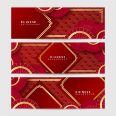 Chinese new year 2022 year of the tiger red and gold flower and asian elements paper cut with craft style on background. Universal chinese background banner. Vector illustration