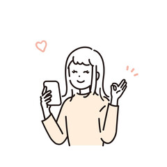 スマートフォンを持ってOKサインをする女性のイラスト素材