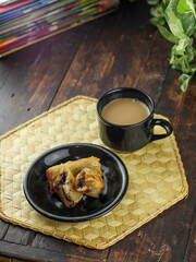 Chocolate banana cake, banana covered with chocolate and flour
