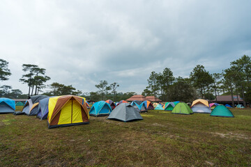 tourist tent on meadow at Phu Kradueng, Loei province, Thailand