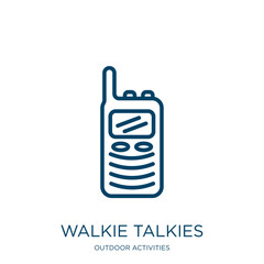 walkie talkies icon from outdoor activities collection. Thin linear walkie talkies, talkie, walkie outline icon isolated on white background. Line vector walkie talkies sign, symbol for web and mobile © IconArt