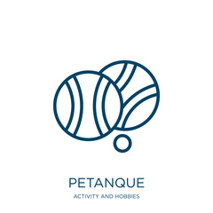 petanque icon from activity and hobbies collection. Thin linear petanque, bocce, play outline icon isolated on white background. Line vector petanque sign, symbol for web and mobile