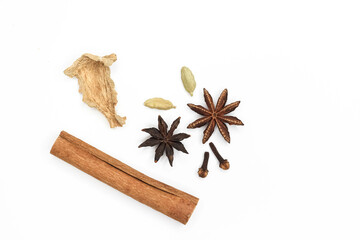 Mulled wine set. A set of spices for mulled wine on a white background.