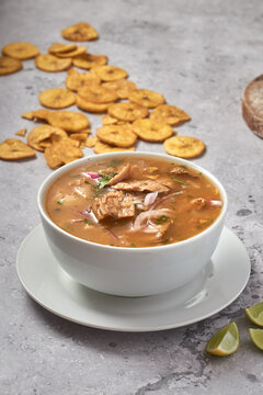 Delicious encebollado fish stew from Ecuador traditional food national dish closeup. food Ecuador