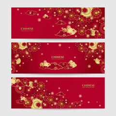 Chinese new year 2022 year of the tiger red and gold flower and asian elements paper cut with craft style on background. Universal chinese background banner. Vector illustration