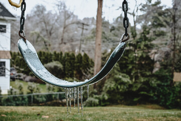 Frozen swing with icicles