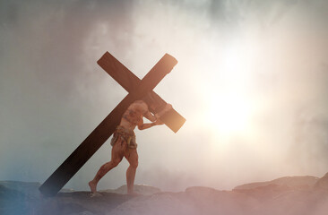 Jesus Christ carrying the cross render 3d 