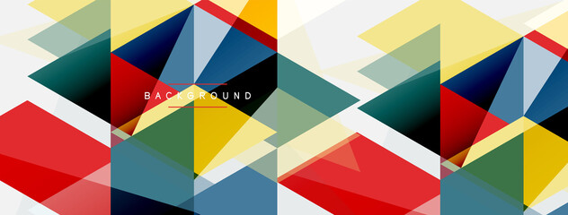 Obraz premium Color triangles composition, geometric abstract background. Techno or business concept, pattern for wallpaper, banner, background, landing page