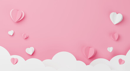 Happy valentine day. Mother day and anniversary. Paper art design. Pink and white heart with blank space background. 3d rendering