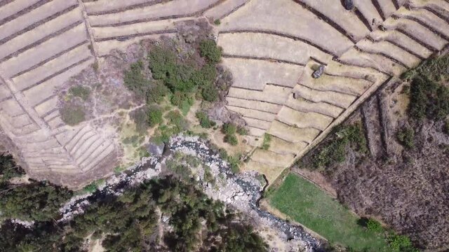 Top View Of Inca Ruins And Terraces In The Sacred Valley At Pisac Near Cusco, Peru. Aerial