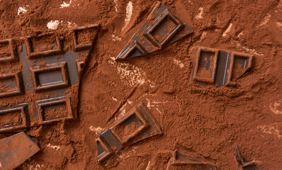 Chocolate bar and cocoa powder. 板チョコとココアパウダー