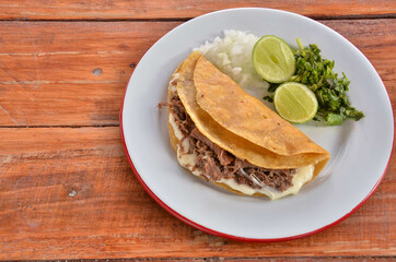 Barbacoa quesadilla Corn Tortilla Mexican Food Wood Bottom