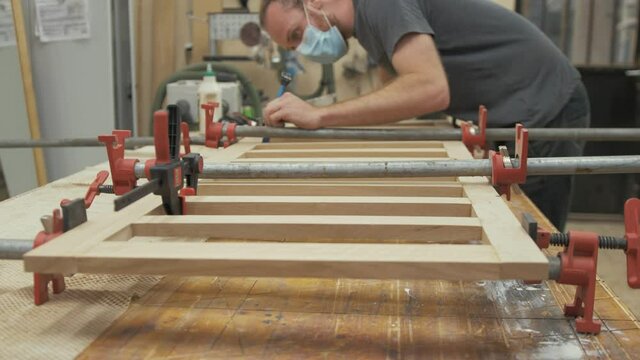 Japanese style carpentry white oak frames clamped wooden backrest
