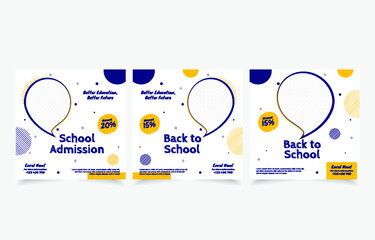 School admission social media post banner design. back to school social media post banner design set.