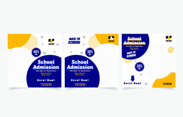 School education admission social media post and web banner template set design - obrazy, fototapety, plakaty
