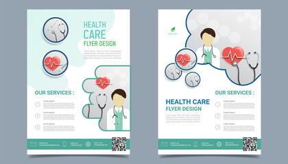 Medical health care flyer brochure template design, flyer template of medical care with white background for text, space for picture and blue wavy lines decoration. vector illustration 