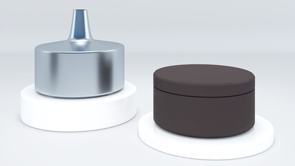 Circle shape cans silver material and brown circle on a white background,isolated on white background,3d rendering