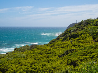 Obraz premium Choppy sea under the lighthouse - Cape Otway, Victoria, Australia