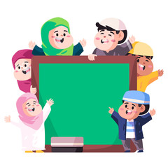 muslim Islam kids welcome back to schooltemplate green chalkboard welcoming greeting