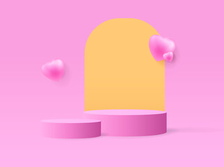 background 3d heart flying on pink background. Vector symbols of love for Happy Women's, Mother's, Valentine's Day, birthday greeting card design.