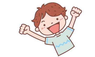 ガッツポーズをする男の子
