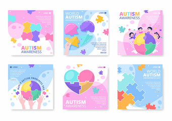 Fototapeta na wymiar World Autism Awareness Day Post Template Flat Illustration Editable of Square Background Suitable for Social media or Greetings Card