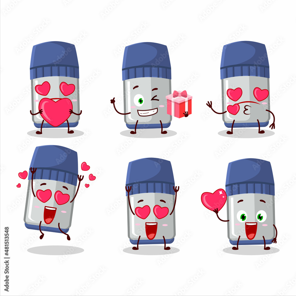 Canvas Prints Blue whiteboard marker cartoon character with love cute emoticon