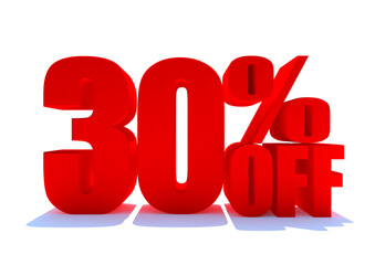 30 Percent off 3d Sign on White Background, Special Offer 30% Discount Tag, Sale Up to 30 Percent Off,big offer, Sale, Special Offer Label, Sticker, Tag, Banner, Advertising, offer Icon 
