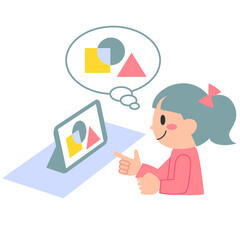 タブレットを使って算数の学習をする女の子
