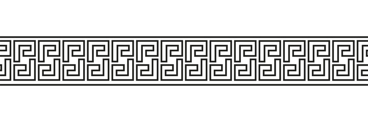 Seamless meander patterns. Greek meandros, fret or key. Black ornament for Acient Greece style borders. Vector illustration